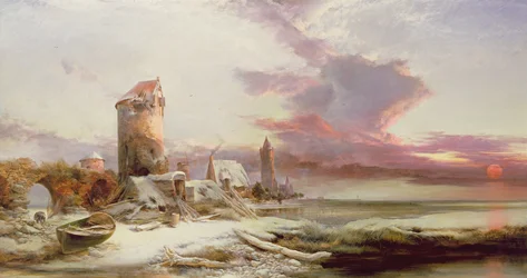 Wintersonnenuntergang an der Küste von Norfolk